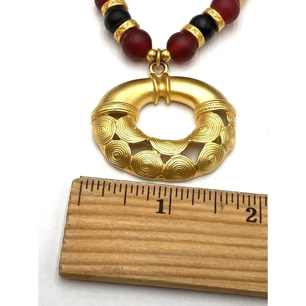 Inca Necklace Glass Beads Gold Tone Beads 17”